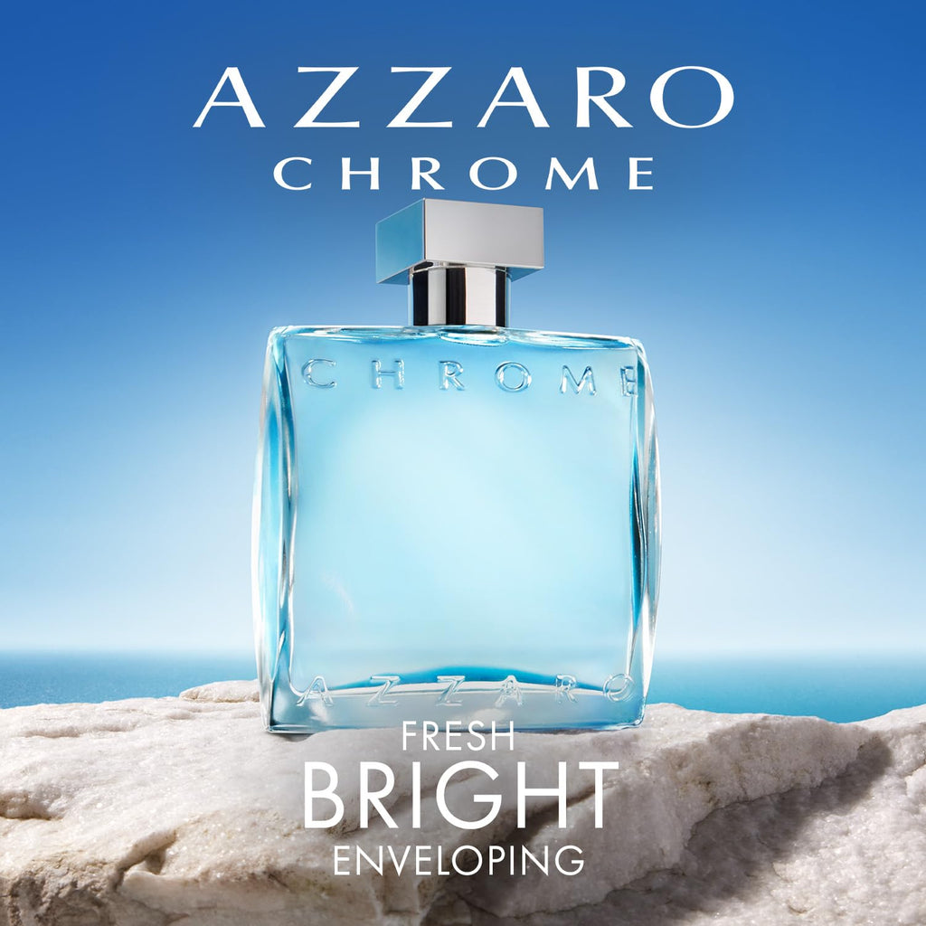 Azzaro Chrome Eau de Toilette - Fresh Aquatic Mens Cologne - Citrus, Woody, Musky Fragrance -Fresh Notes of Bergamot - Everyday Wear - Classic Summer Beach Scent - Luxury Perfumes for Men